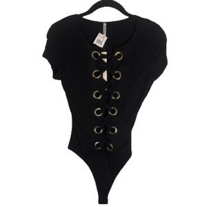 NWT Love Nation Gold Ring Criss Cross Bodysuit Medium